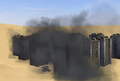 Buildings around the bombed Battersea Airport